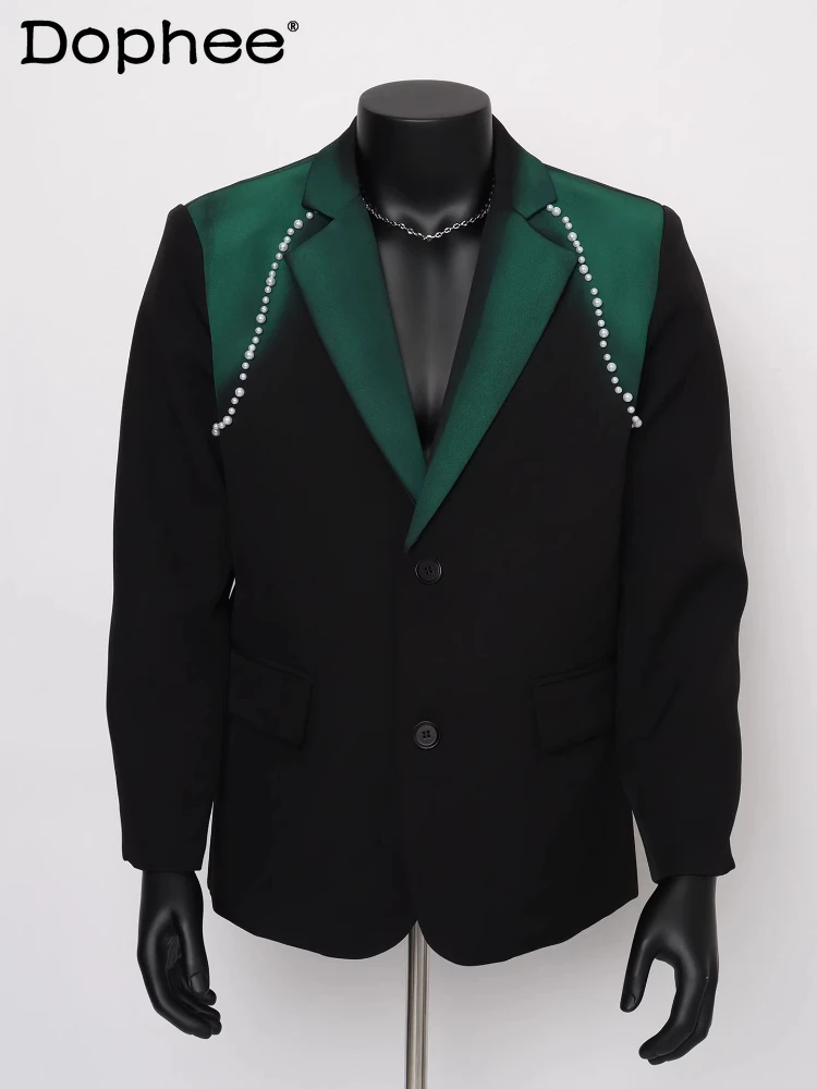 

Men's 2025 Autumn New Contrast Color Design Blazers High-End Trendy Beaded Suit Jackets Male Long Sleeve Fashion Tailored Coats