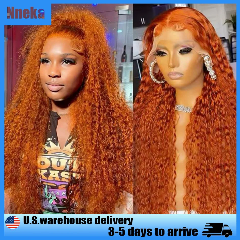 

Nneka Curly Lace Front Human Hair Wig Deep Wave Frontal Wig 13x6 Hd Lace Water Wave Lace Front Wig Orange Ginger Human Hair Wig