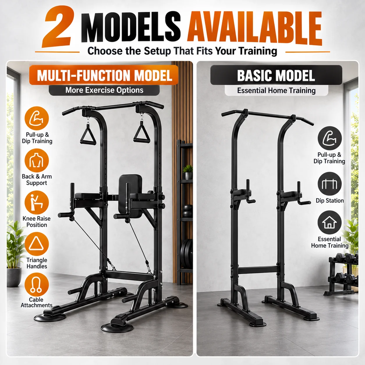 Power Tower Klimmzugstange Dip-Station mit Verstellbarer Höhe, Hochbelastbares Heimfitness-Krafttrainingsgerät, Multifunktionaler Trainingsständer für Klimmzüge, Dips und Liegestütze