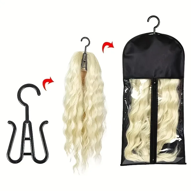 10PCS/3PCS/6PCS/5PCS/1PCS Hair Extension Storage Bag with Hanger Transparent Wig Organizer Dustproof Holder for Hair Pieces