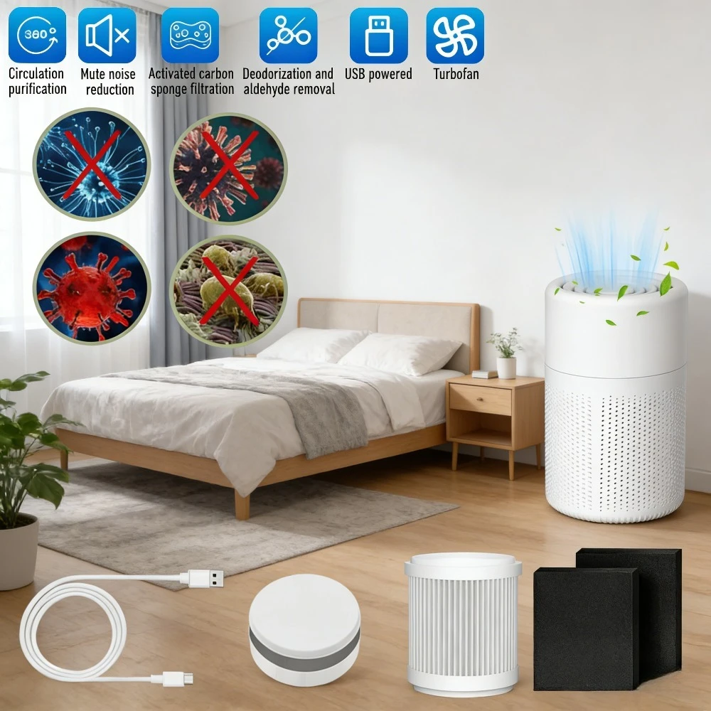 Purificador de Aire con Filtro HEPA, Carbón Activado, Iones Negativos, Luz Azul, Aromaterapia, Bajo Ruido, Control Táctil para Hogar y Oficina