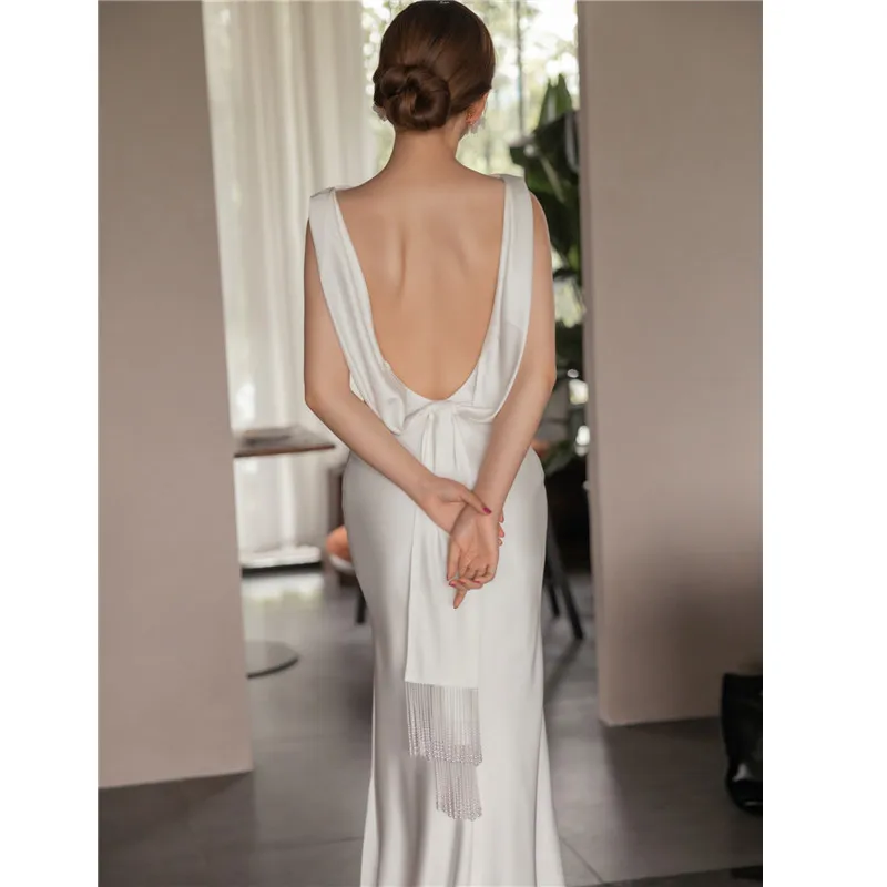 Customized 2025 Sexy Simple Women Wedding Dress Scoop Backless Mermaid Bridal Party Gowns Customized Boho Vestido De Novia