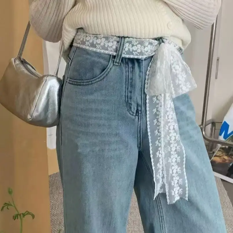 Cinturón de encaje largo Y2k único, cinturón de encaje con lazo Floral, vestido fino, cinturón para pantalones vaqueros, verano, yeм poi onder solt cinturones de mujer
