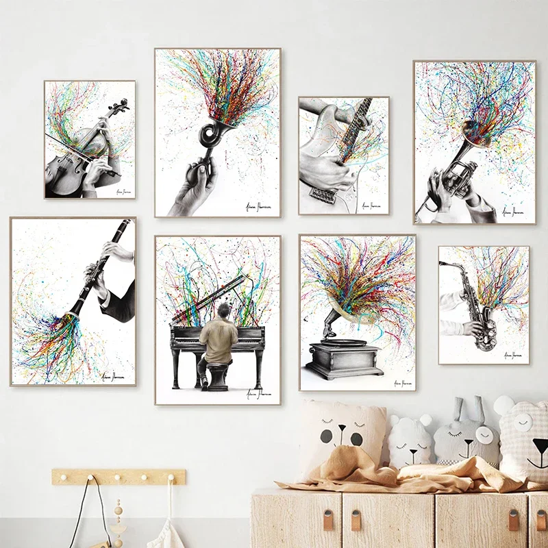 Abstract Instrument Artwork Poster Guitar Violin Piano Music Canvas Painting and Prints Art Wall Pictures Home Club Bar Decor