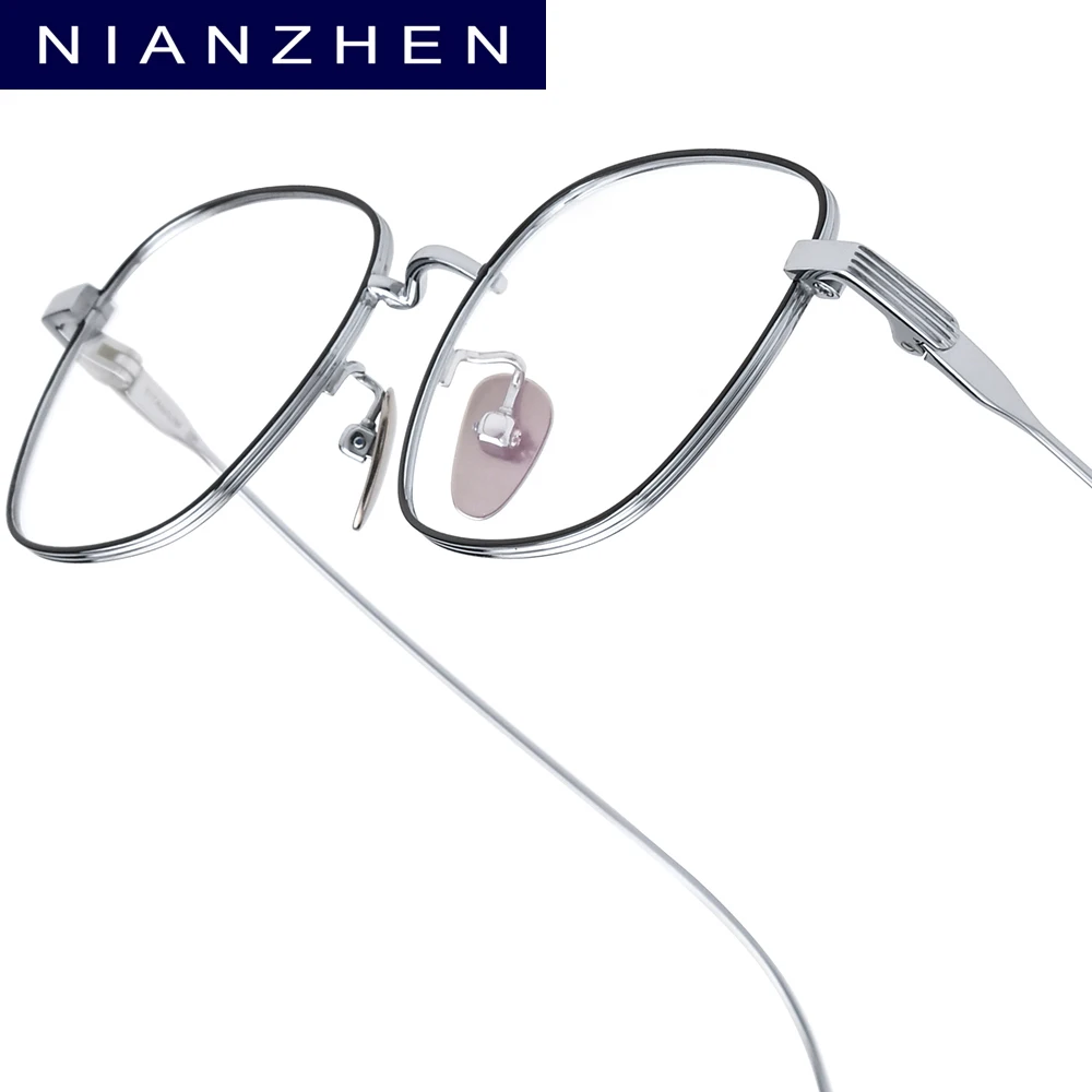 NIANZHEN Titanium Alloy Eyeglasses Frame Men Brand Design Glasses Women Ultralight-Weight Retro Square Eyewear Spectacles 80805