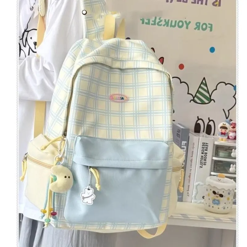 Sweet Preppy Plaid Backpack for Junior And High School Students College Students Fashionable Versatile Nylon School Bag 학교 가방
