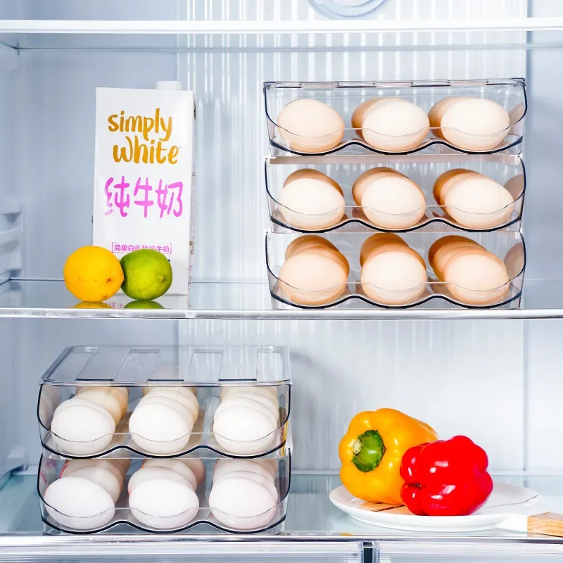 Refrigerator Egg Storage Box Automatic Scrolling Egg Holder Household Large Capacity Kitchen Dedicated Roll Off Egg Storage Rack