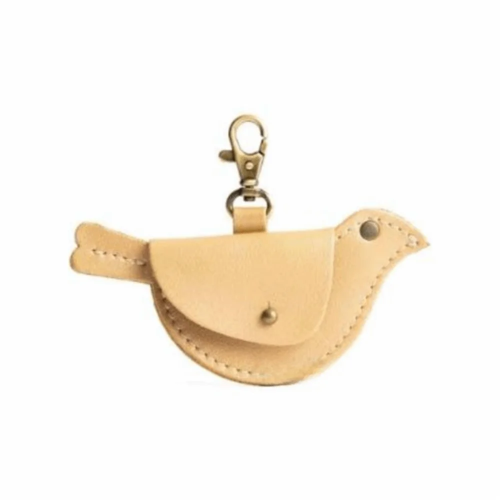 Faux Leather Coin Purse Keychain Multi Color Compact Inner Space Mini Storage Pouch Bird Shaped Silhouette Lightweight