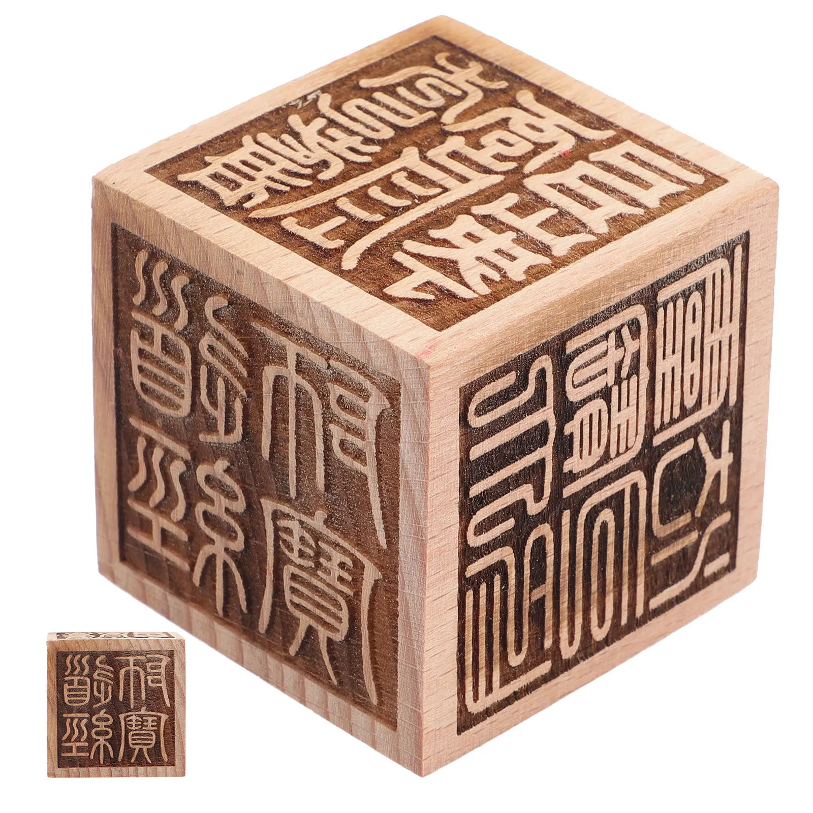 

Hexahedral Peach Wood Stamp Compact Vintage Wooden Chinese Seal For Diy Crafts Stationery Decor Home Storage Accessory