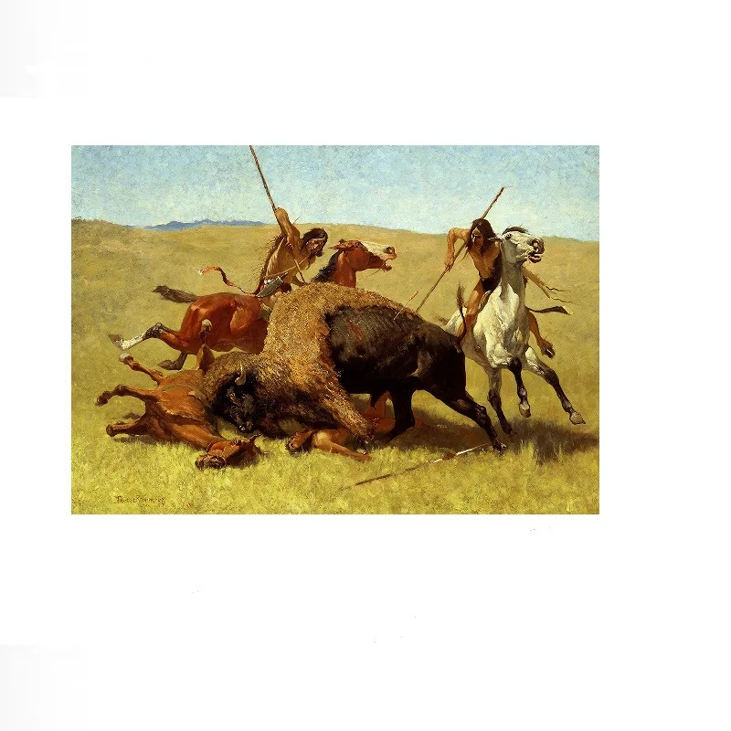 The Buffalo Hunt by Frederic Remington, Art Print Canvas Poster, Living Room Decor, Home Wall Picture