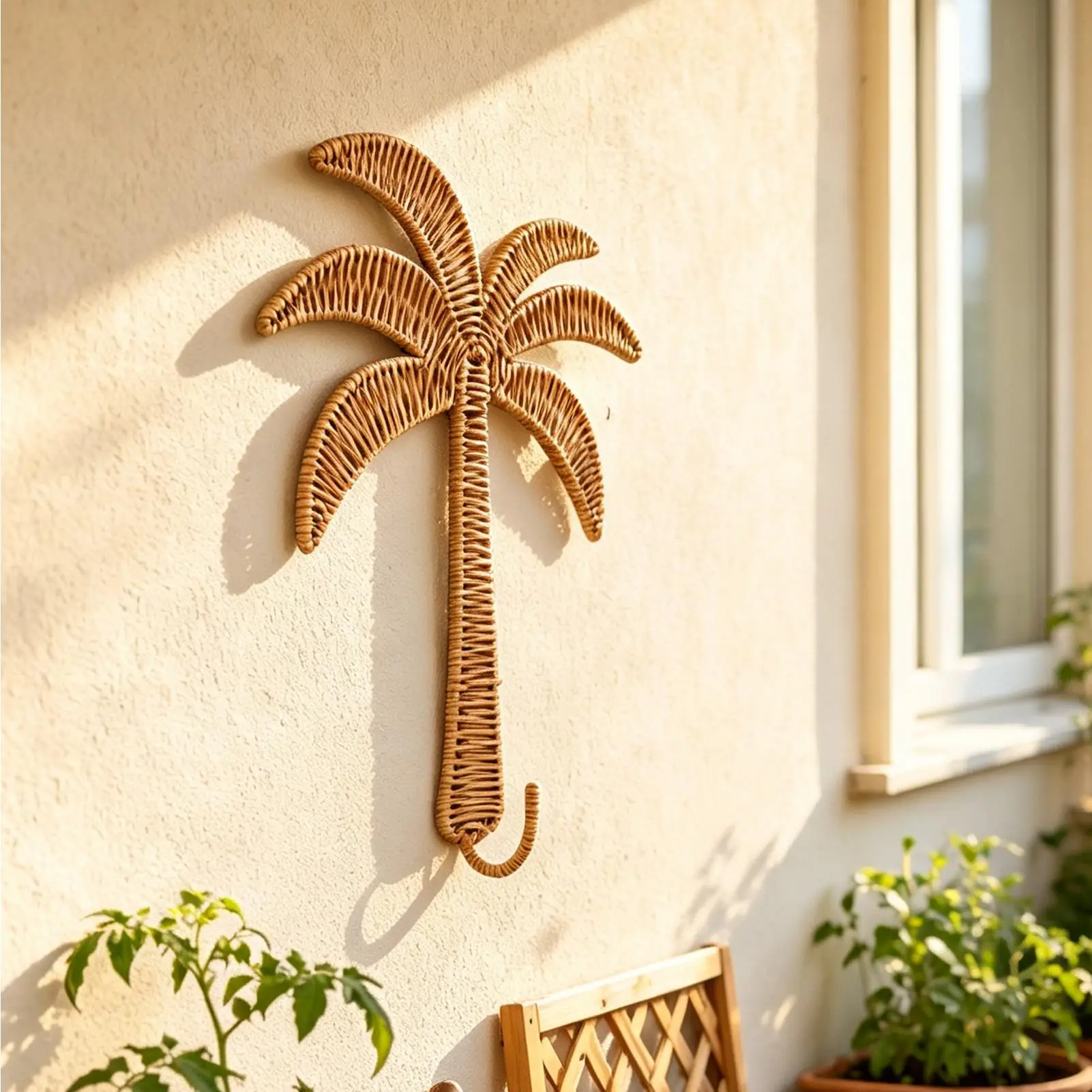Wall Hanging Shelf Woven Palm Hook Braided Key Rack Rattan Organizer Artistic Handmade Material Suitable for Hallway Study Home