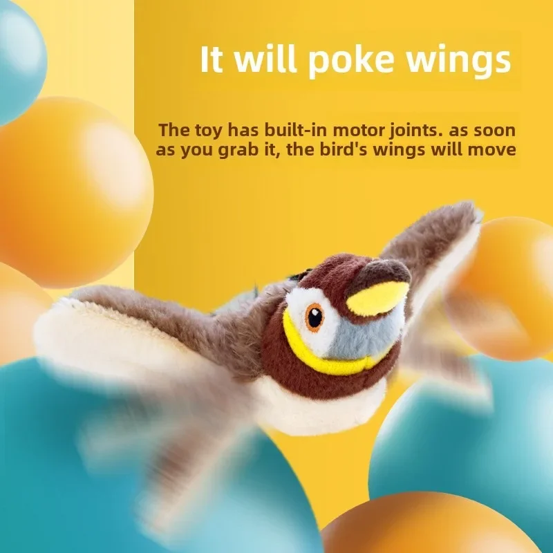 Animali domestici Uccelli a battere ricaricabili per uso interno possono attivare i giocattoli di peluche Uccelli Ali in movimento realistiche per interattare con i gatti Gatti