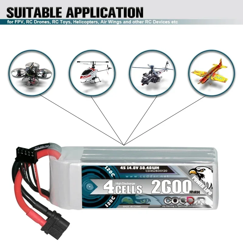 

CODDAR 4S 130C 2600MAH 14.8V / 4S 120C 2600MAH 14.8V model aircraft four-axis fixed-wing drone remote control model lipo