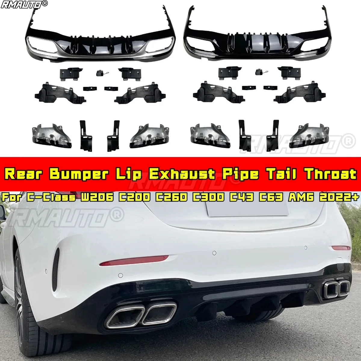 Für Mercedes Benz C-Klasse W206 C200 C260 C300 C43 C63 AMG 2022 + Body Kit Hinten Lip auspuffrohr