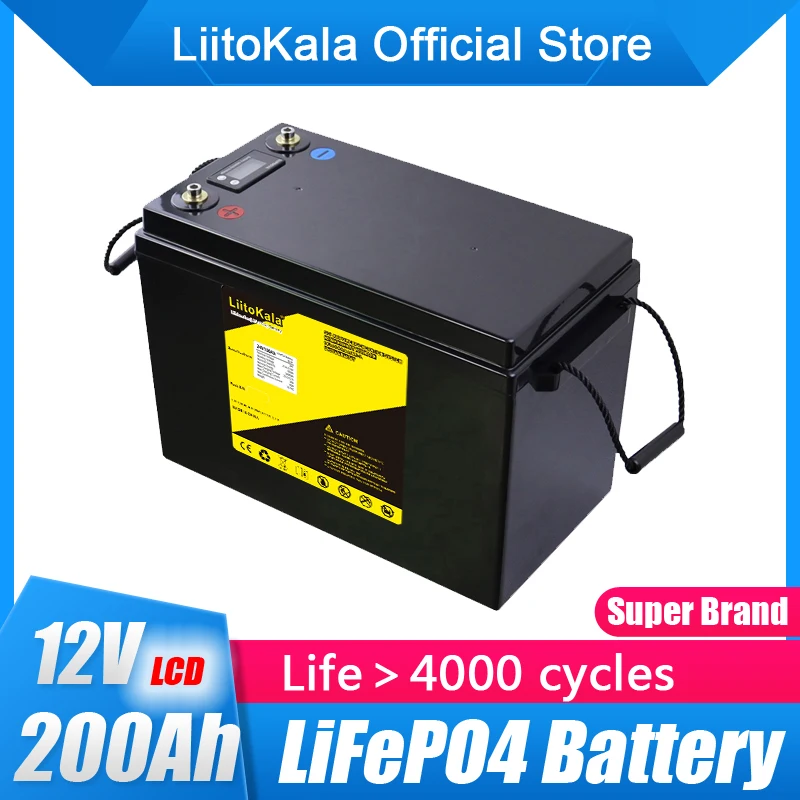 LiitoKala 12V LiFePO4 Battery 200Ah RV Campers Waterproof Golf Cart Batteries 4000 Cycles Off-Road Off-grid Solar energy 150ABMS