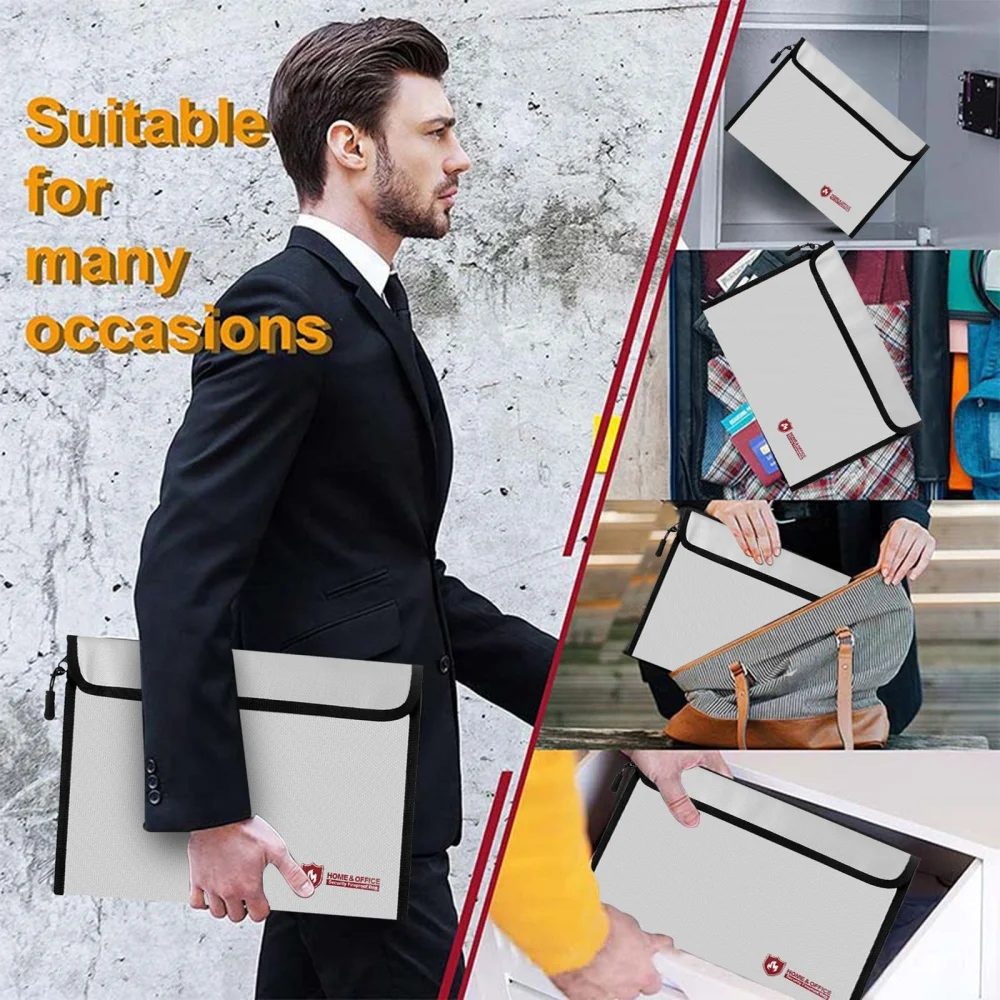 A4 Storage Pouch Silicone-Coated Cash Passport Holder Fireproof Document Organizer  Waterproof File Bag For Home Legal