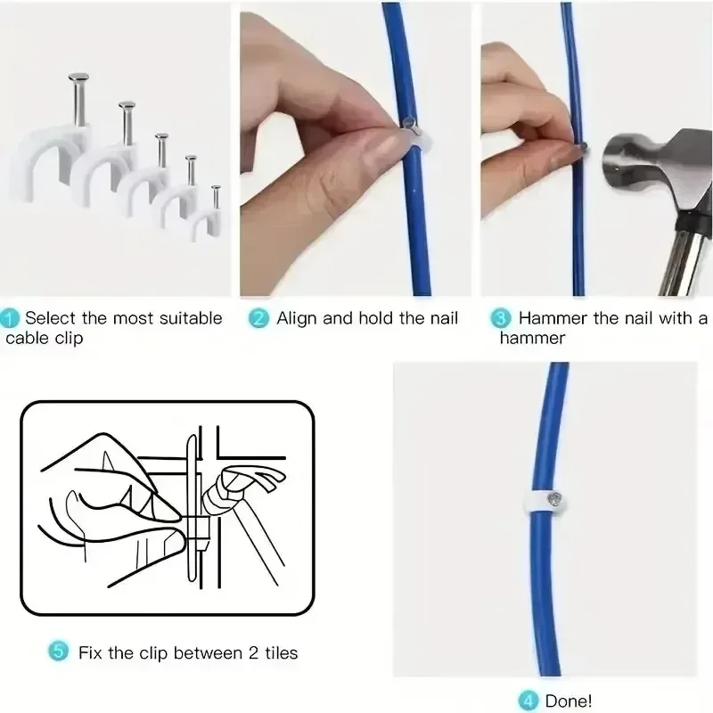 100pcs Cable Clips 4/6/10/16mm Cable Wire Clips Nail In Cable Clips Cable Tacks Coaxial Nail Clamps Nails For Cords XXL