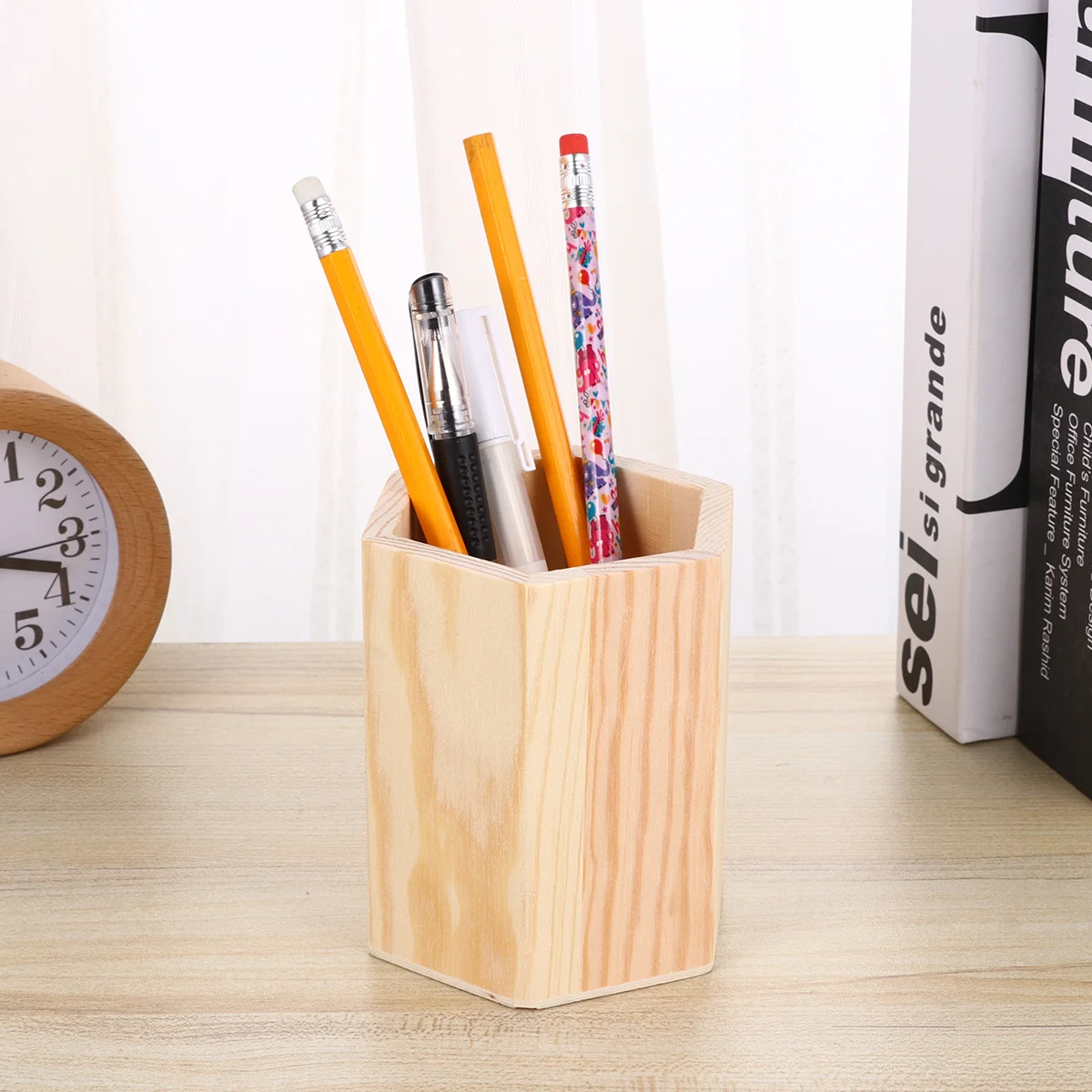 

2Pcs Pine Wood Holder Single Compartment Unfinished Solid Color DIY Pen Pencil Brush Storage Organizer for Office Desk Craft