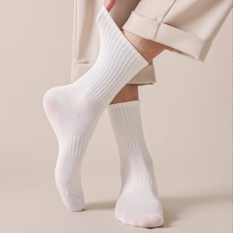

Socks Men Male Pure Cotton Casual Solid Color Medium Tube Socks Antibacterial Deodorant Sweat-absorbing Men's Business Socks Sox