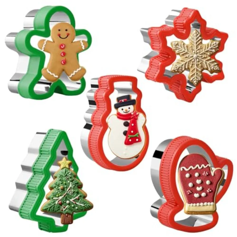

Christmas Ce Cutters Set - 5 Piece Holiday Biscuit Cutters with Comfort Grip for Xmas Party Supplies/Favors - Iluding Snowflake