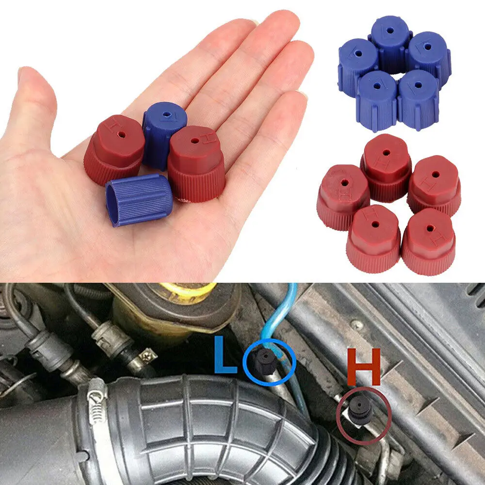 

10Pcs R134a 13mm&16mm AC System Cap Charging Port Service Caps Red High & Blue Low Side Valve Adapter Dust Caps Auto Accessories