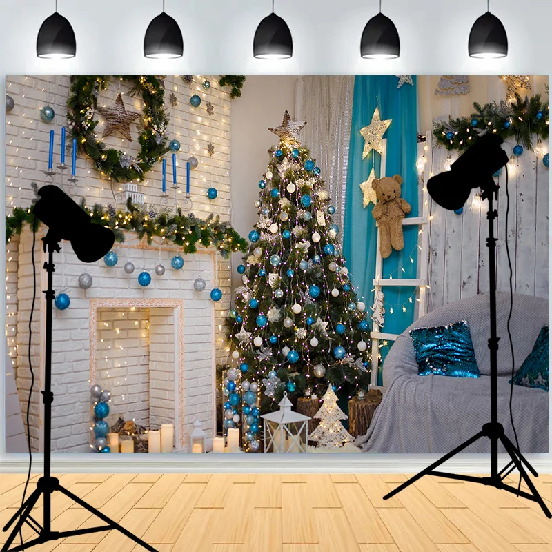Winter Christmas Wonderland Festive Windows Photography Background Candles Lanterns Birthday Party Photo Backdrops KL-03