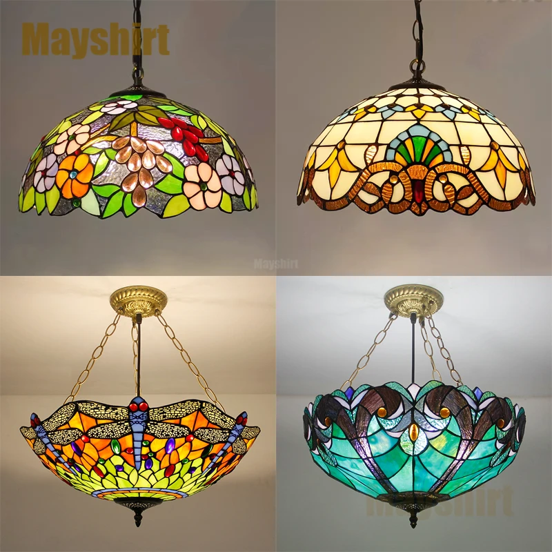 

Mediterranean Tiffany Stained Glass Pendant Lights Vintage Hanging Lamp for Dining Room Kitchen Light Fixtures Home Art Decor