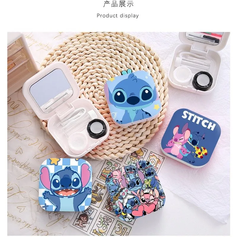 Disney Stitch Contact Lens Case Portable Myopia Pupil Case Angel Cartoon Travel Kit Easy Carry Mirror Lenses Box Container Gift