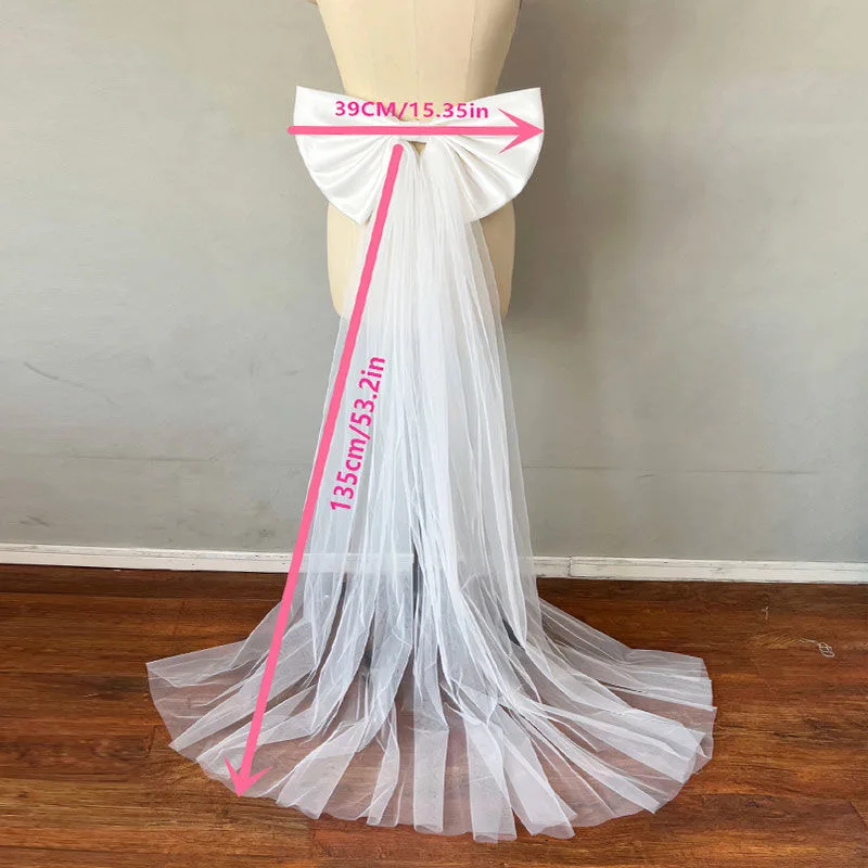 Separate Plain Satin Bow For Wedding Dress Removable Prom Dresses Satin Knots With Big Long Tulle Bow Tail Full Color