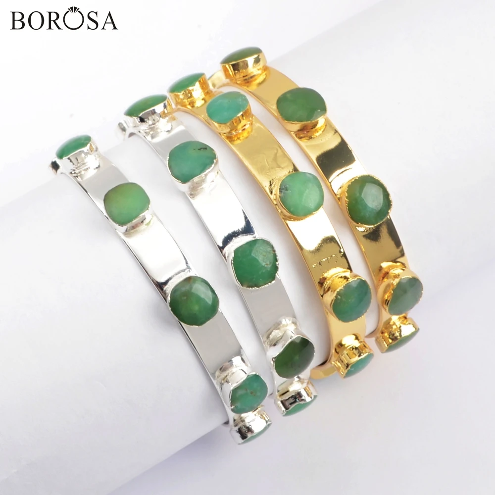 BOROSA 5PCS Minimalist Bezel Australia Jade Bangle Mixed Colors Drusy Open Bracelets Jewelry for Women Valentine’s Day Gifts