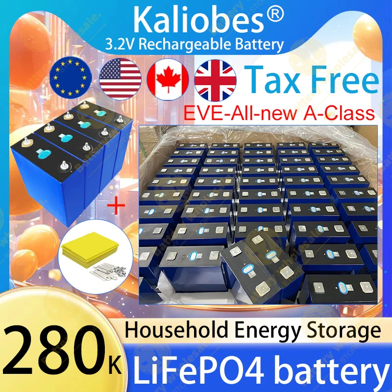 

EVE-3.2V 280AH Lifepo4 Battery 3C Grade A 8000 Cycle DIY 12V 24V 48V RV Marine Solar Energy storage Rechargeable Battery No tax
