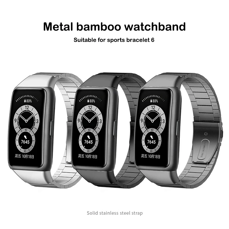 Metalen Bamboe Polsband Voor Huawei Band 6 Metalen Vervanging Stalen Riem Voor Honor Band 6/Huawei Sport Band 6 uthai S26