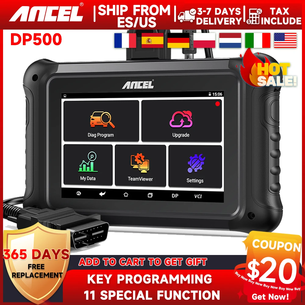 ANCEL DP500 Key Programmer Immobilizer Cluster Calibriation Instrument Adjustment EEPROM Chip Read OBD2 Car Scanner Add/Lost Key