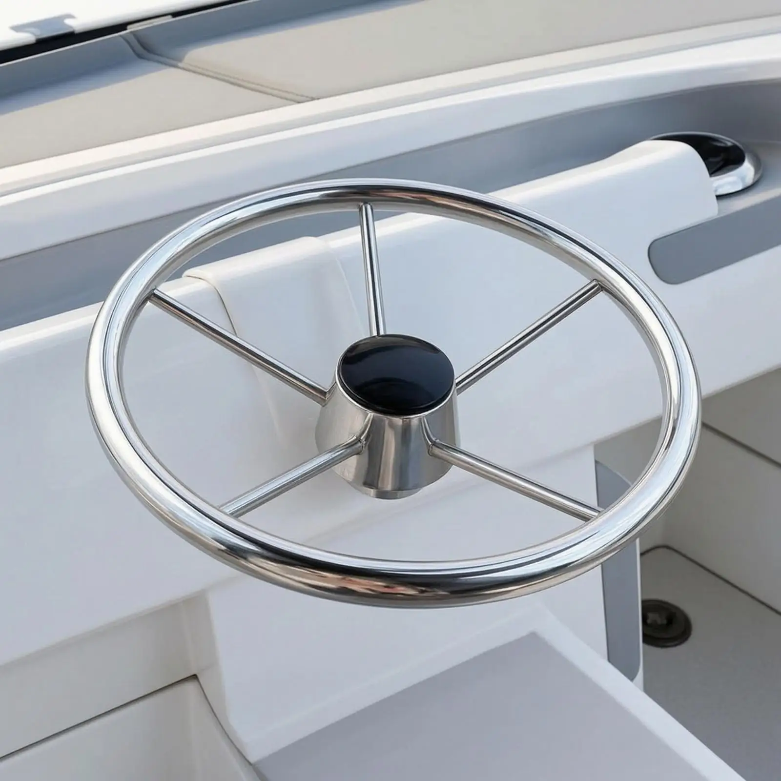 Boat Steering Wheel Marine Grade Stainless Steel Yacht Wheel 13.5 Inch for Cockpit Navigation with Cylindrical Hub
