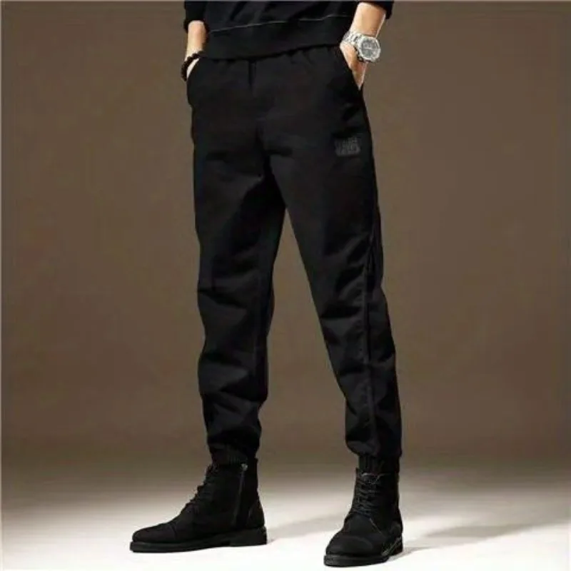 Autumn and Winter Men's Solid Color Elastic Waist Pocket Loose Fit Straight Barrel Workwear Leggings Fashion Commuter Pants