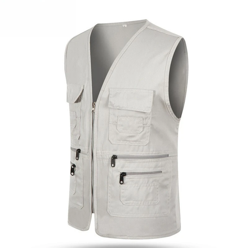 V-Neck Utility Vest for Outdoor Fishing Photography Journalist Volunteer Multi-Pocket Waistcoat Men's Camo Work Vest