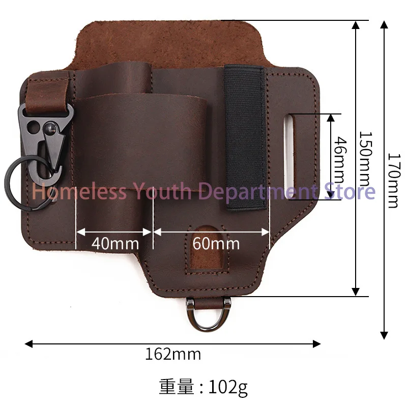 EDC Tool Leather Case, Wilderness Survival Storage Fanny Pack Outdoor Flashlight Cover Knife Cover