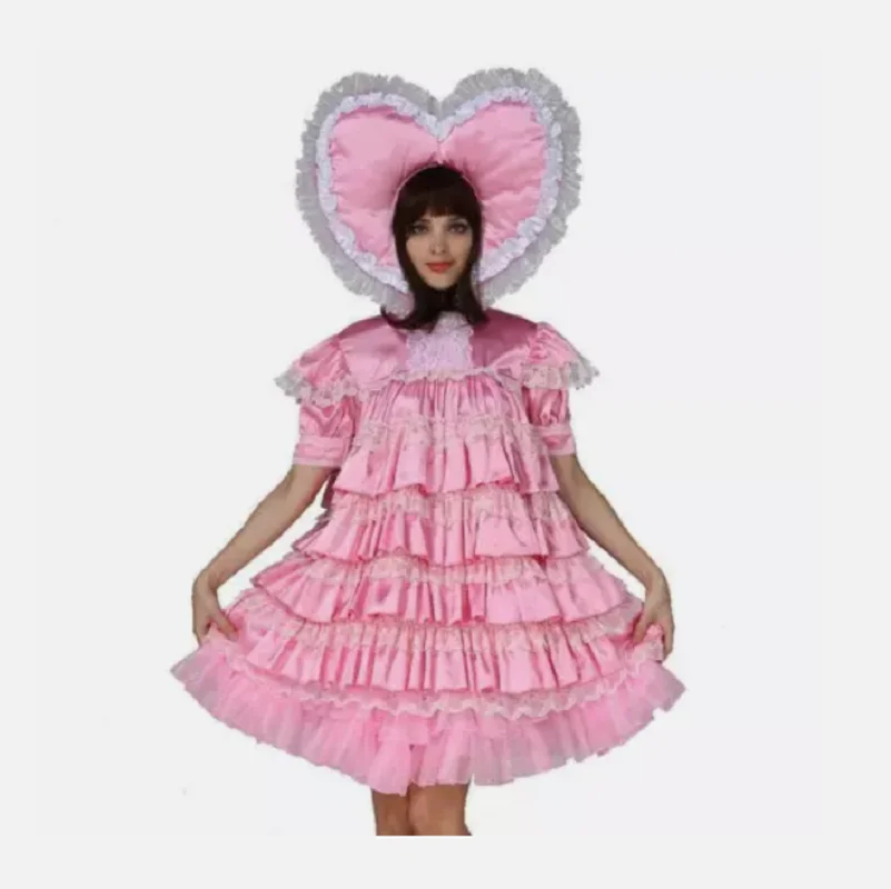 

New hot selling Sissy Lockable Pink Satin Dress cosplay costume Tailor made