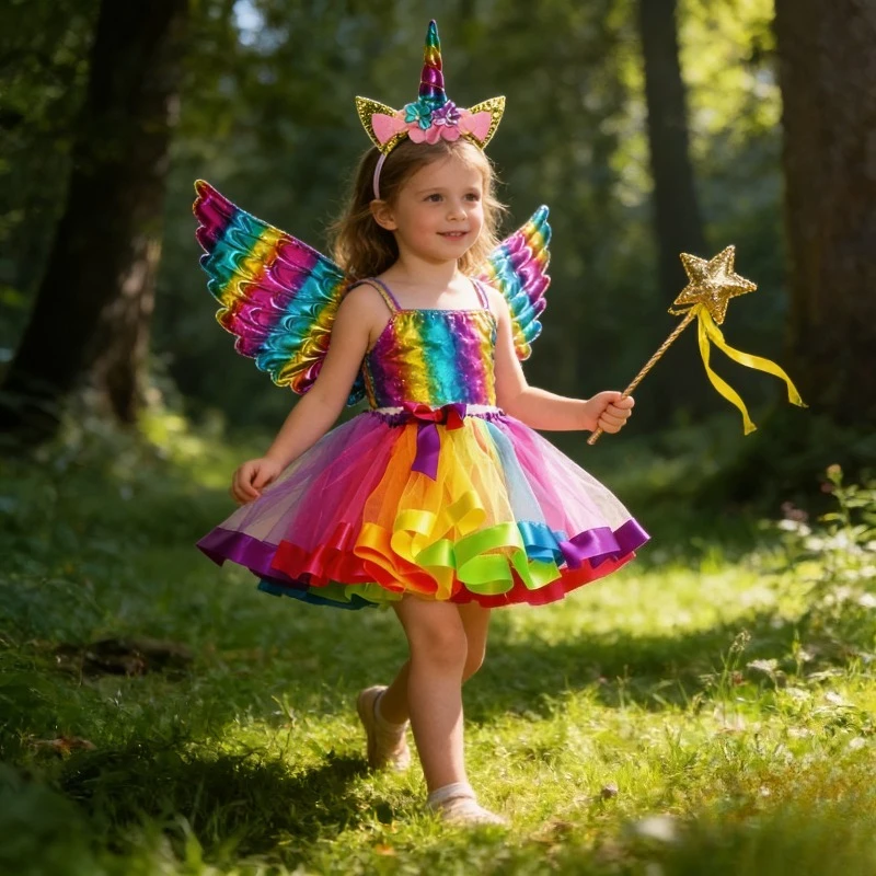 Girls Angel Wings Tutu Dress Stage Performance Costume Party Set