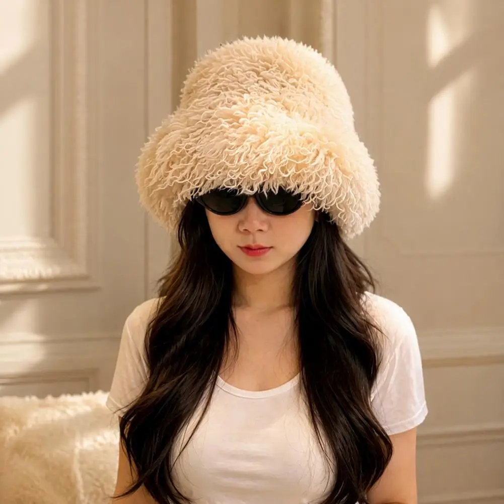 Warm Scarf Set Women’s Curly Plush Bucket Hat Fuzzy Winter Scarf Set Soft Fluffy Warm Headwear for Weather Girls Fuzzy Curly