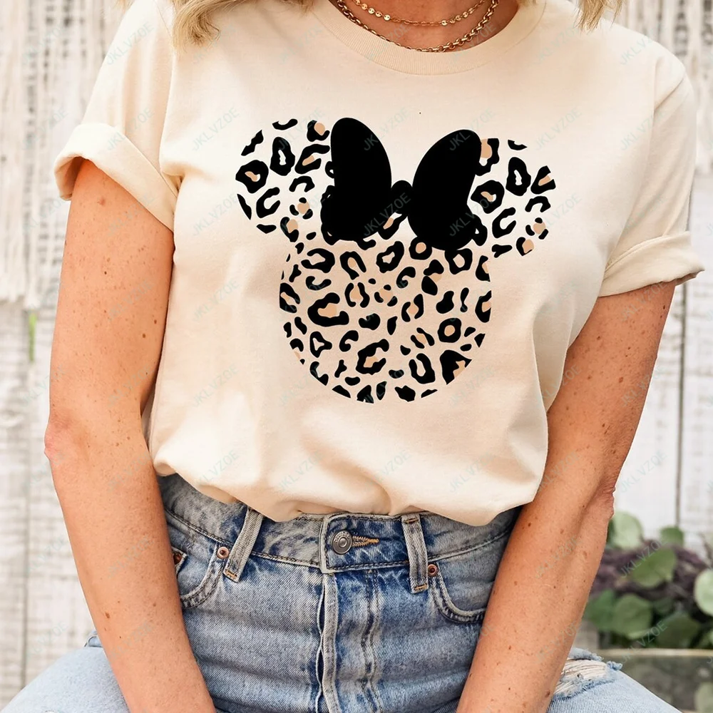 

Leopard print Minnie & Mickey T- shirt Animal Kingdom Women's Disney Vacation Tees Minnie Print Girls & Friends Cute T-shirts