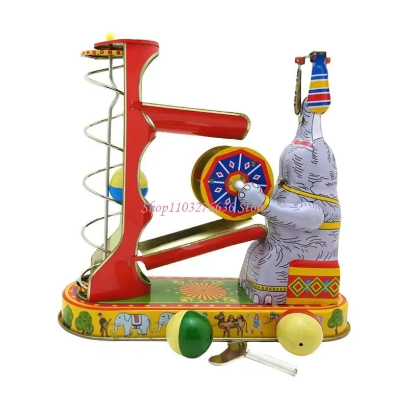 R6FD Tinplate Toy Unique Elephant on Tin Acrobatics Vintage Wind Up Toy for Home Decoration and Collection