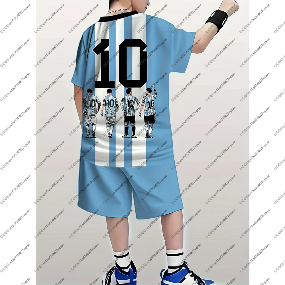 كرة القدم جيرسي ميسي 10 المحملة الرجال الاطفال مجموعة كرة القدم الصبي الرياضة السراويل عادية تي شيرت هدية الشباب التجفيف السريع الزي الوالدين والطفل