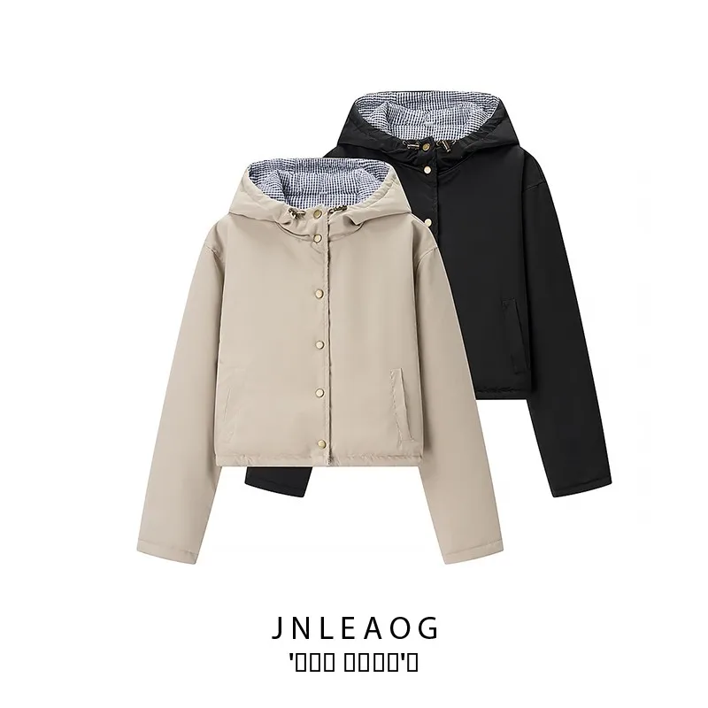 

Faionable Double-Sided Wear Cotton Jaet with Hood by JNLEAOG Autumn New Arrival Ladies' Straight Cut Long Sve Zipper P...