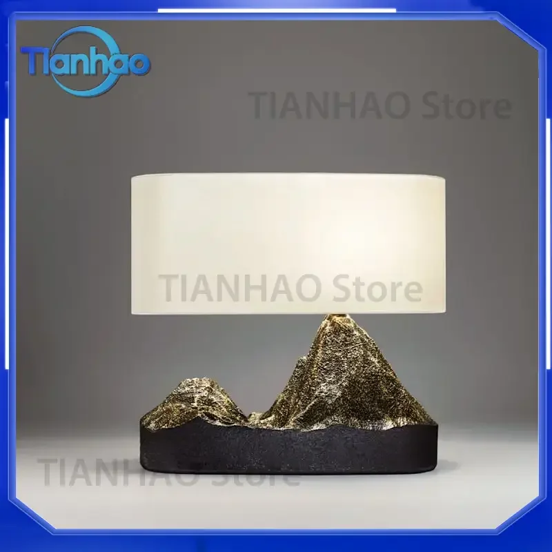 Decorative Resin Fabric Bedside Lamp for Bedroom Study Warm Post-modern Indoor Lighting with E27 Socket