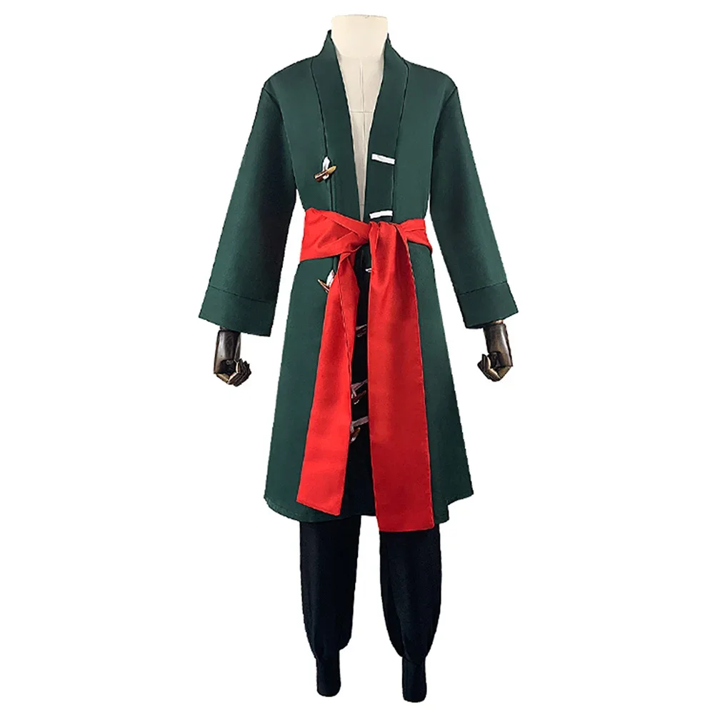 Disfraz de Anime Roronoa Zoro, uniforme tipo kimono, pantalones, trajes, traje de Carnaval de Halloween