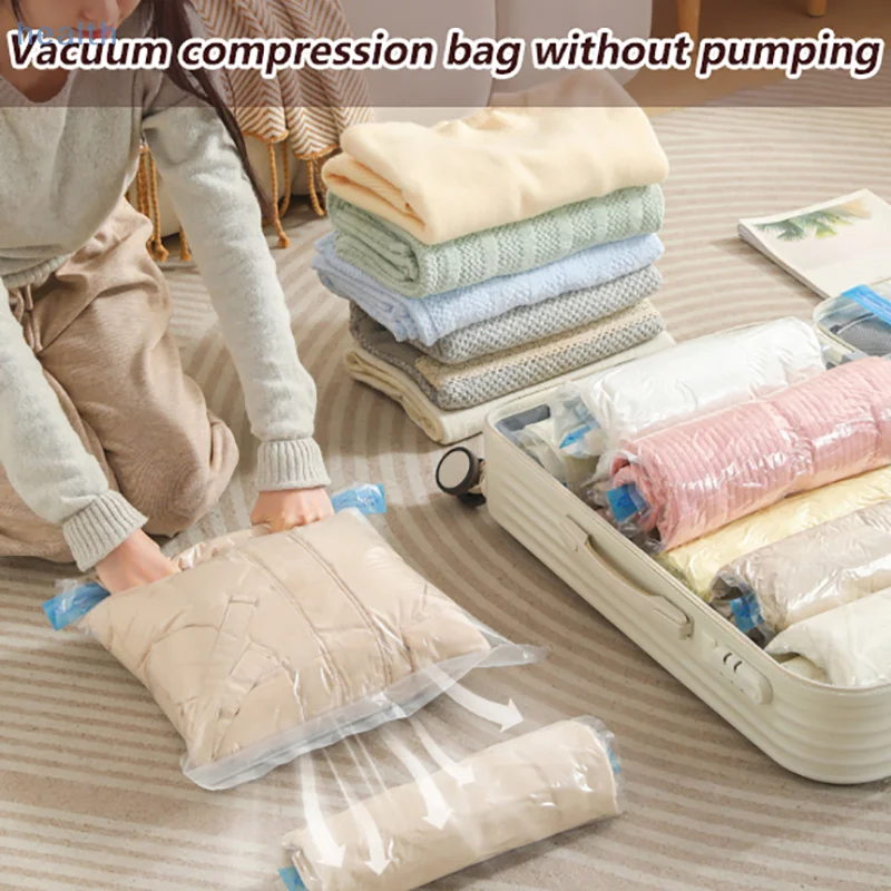 

No Need Air Pump Travel Roll-Up Compression Bags Reusable Vacuum Storage Bag Saves 80% Of Storage Space Roll-Up Compression