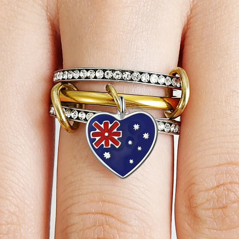 Anillos apilables con dije de corazón de bandera nacional para mujer, anillos Spinelli de Color dorado de acero inoxidable a la moda, regalos para el Día de San Valentín
