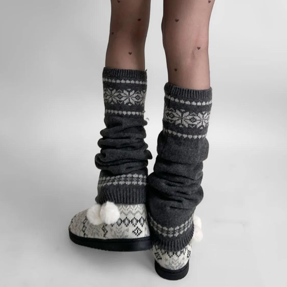 Coprigambe per ragazza piccante autunno e inverno calzini a tubo centrale da donna calzini caldi e versatili lavorati a maglia con fiocchi di neve calzini da donna y2k