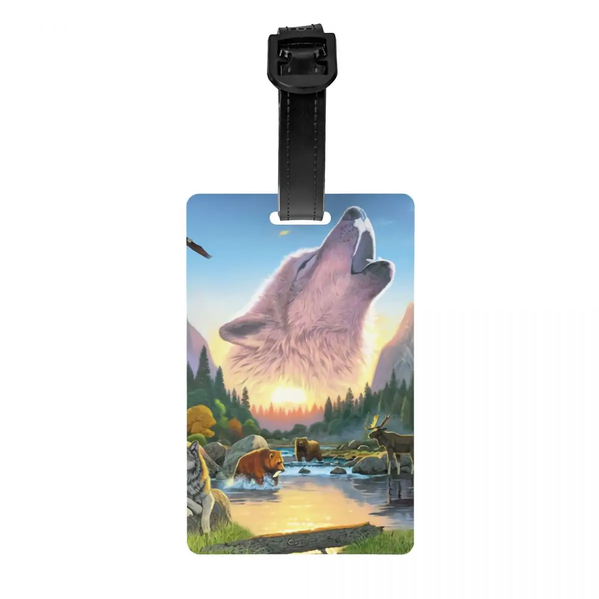 

Custom Wolf Bear Mountain Luggage Tag Travel Bag Suitcase Privacy Cover ID Label